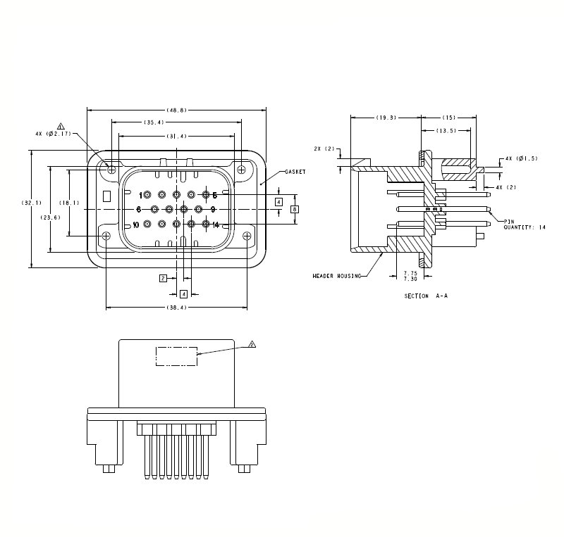 14 pin pcb tyco amp replacement connector 7762621