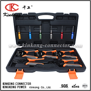 AUTOMOTIVE REPAIR TOOL KIT OF CRIMP TOOLS AND REMOVAL TOOLS FOR DEUTSCH TERMINALS AND WEATHER PACK TERMINALS CKK-TOOL-KIT